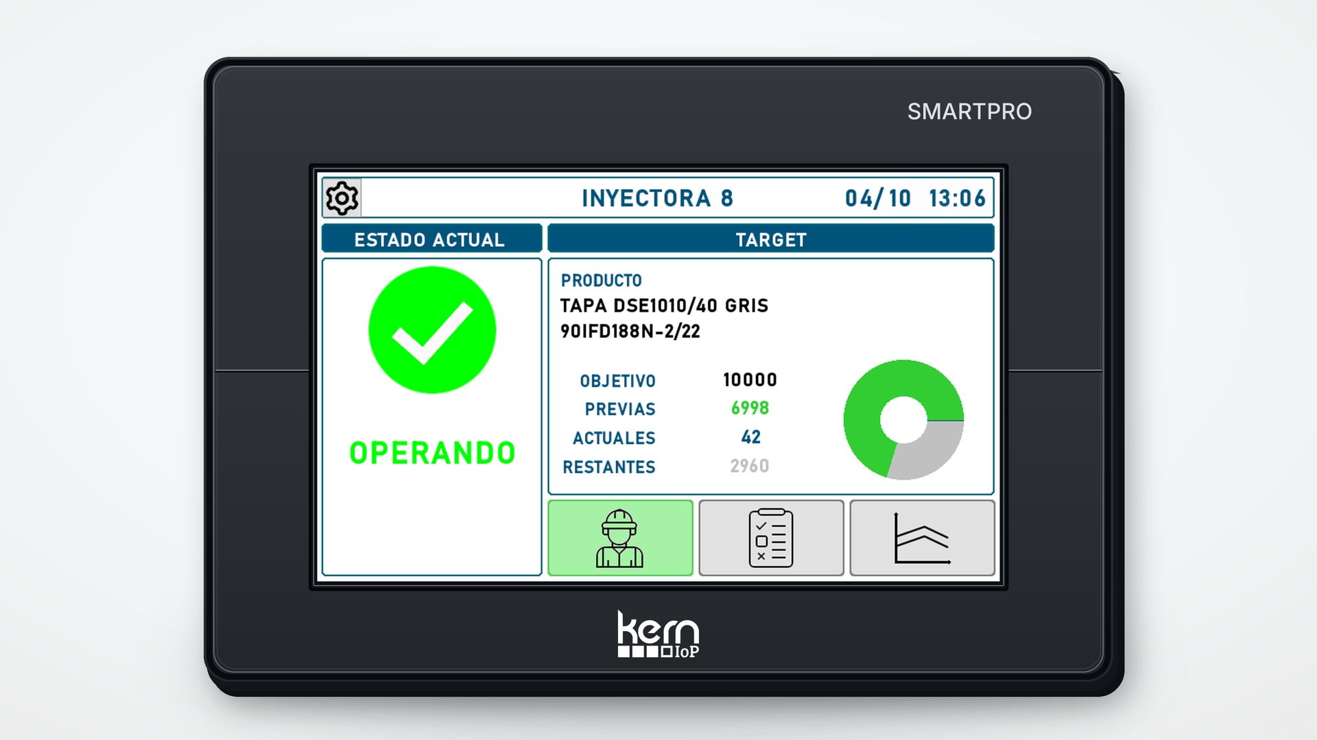 SMARTPRO con estado de operación y avance de orden de producción.